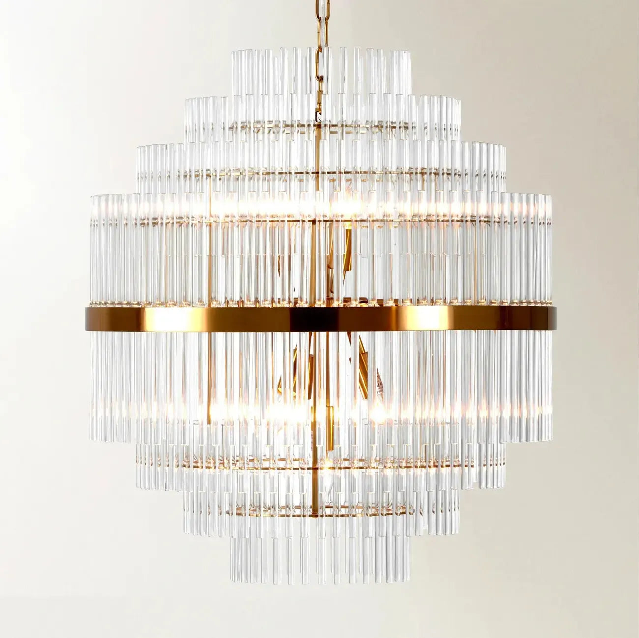 Modern Clear Glass Chandelier with Gold Finish