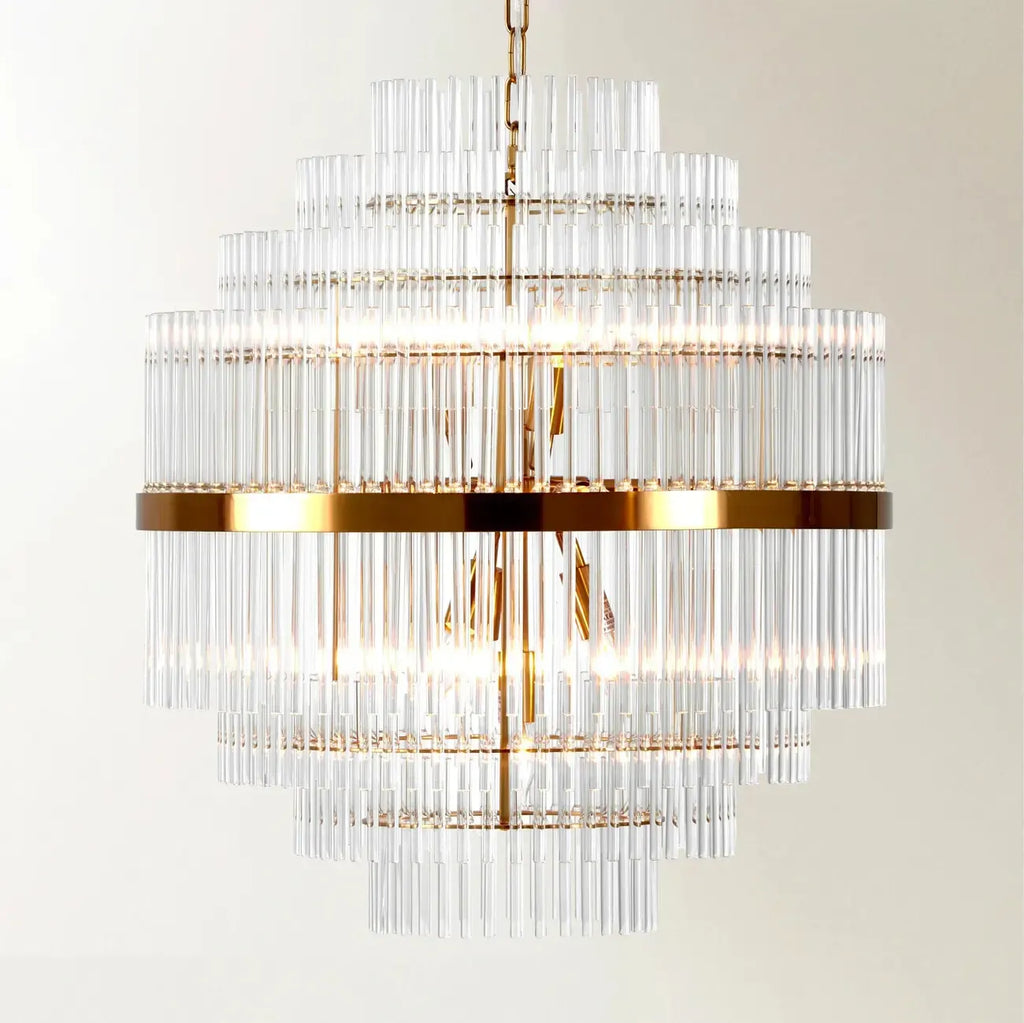 Modern Clear Glass Chandelier with Gold Finish