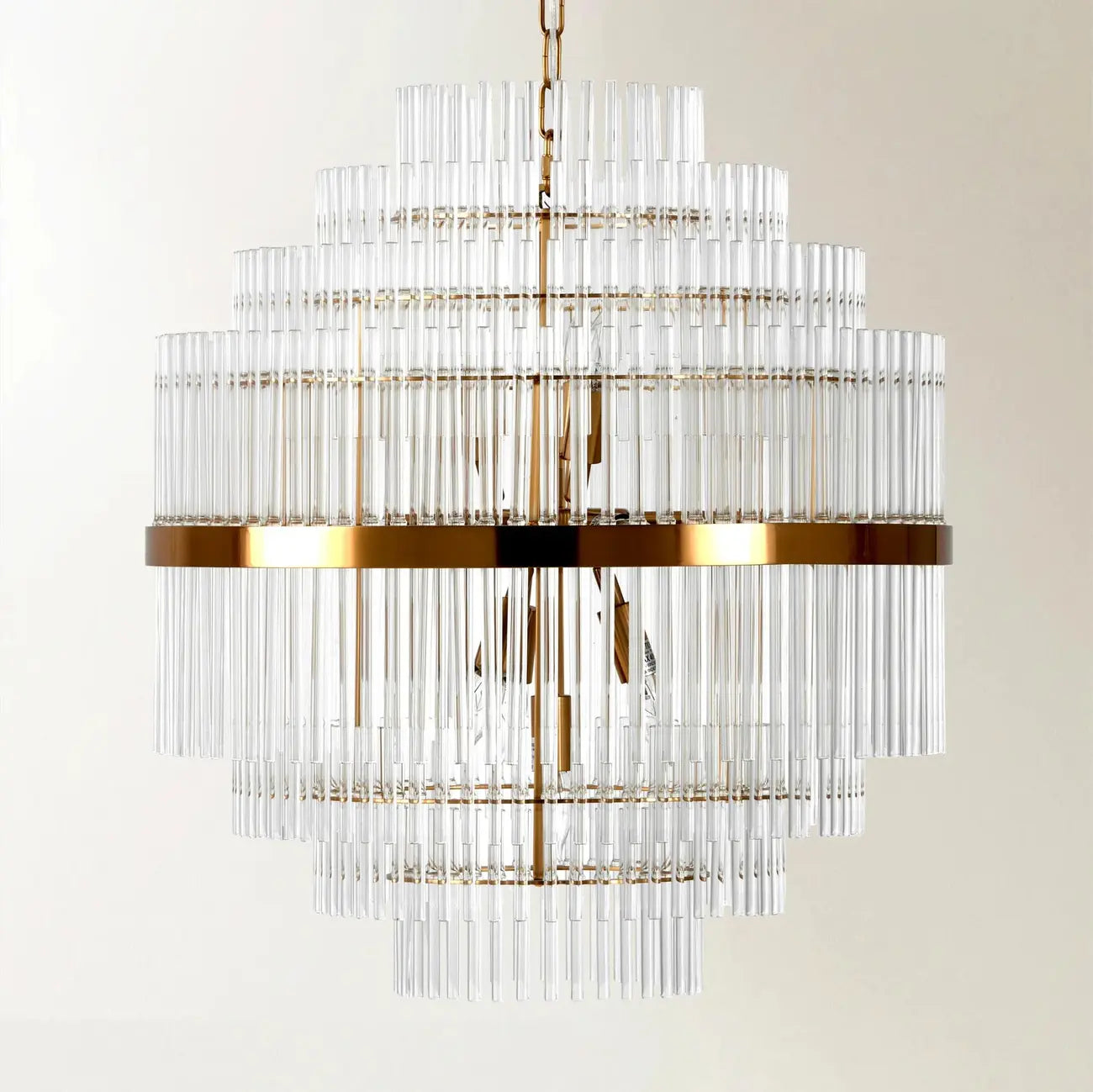 Modern Clear Glass Chandelier with Gold Finish