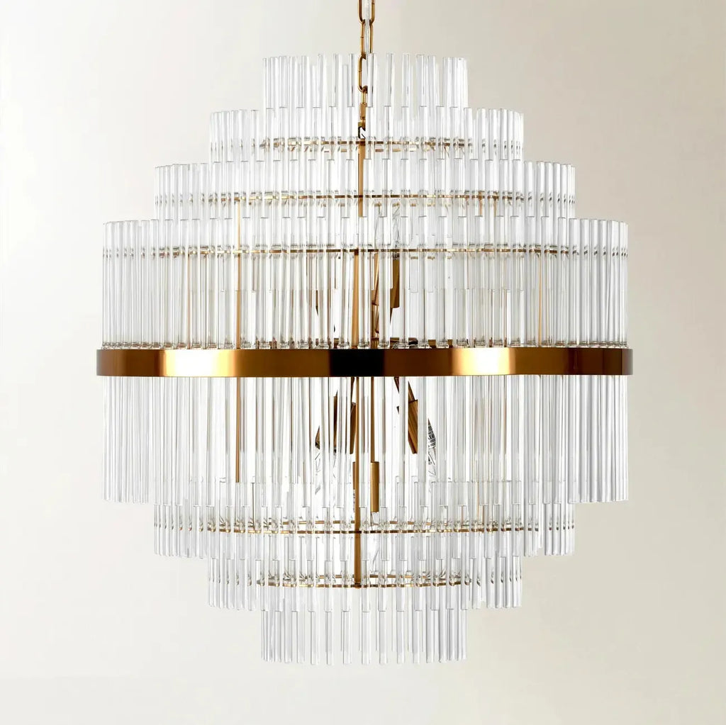 Modern Clear Glass Chandelier with Gold Finish