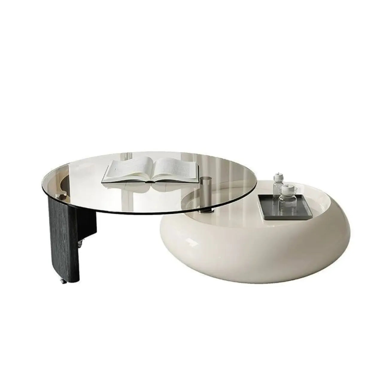 Scandinavian Swivel Glass Storage Coffee Table with Casters