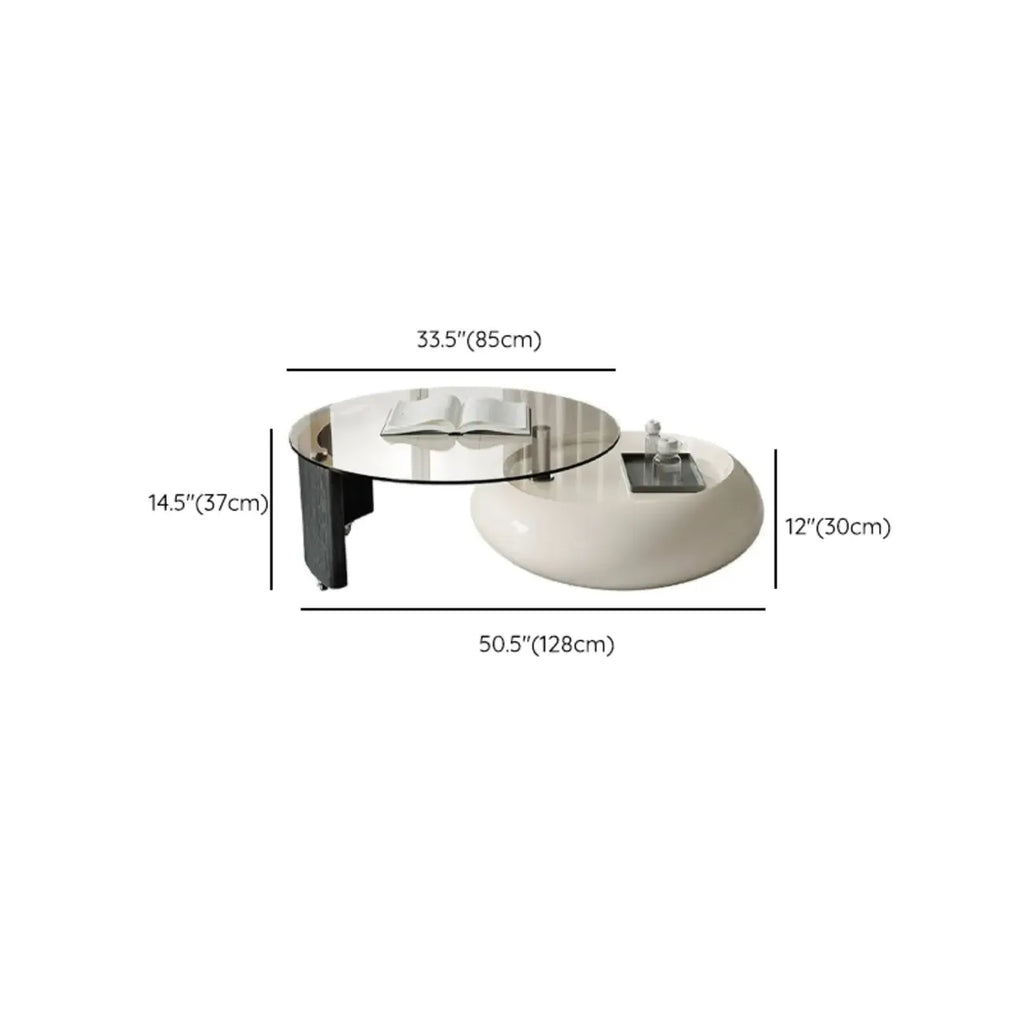 Scandinavian Swivel Glass Storage Coffee Table with Casters