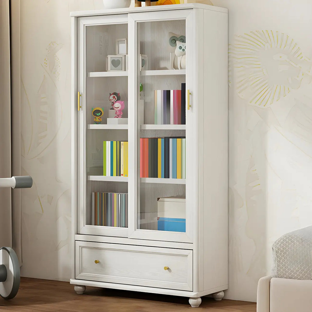 2-Drawer White Wooden Adjustable Shelves bookcases