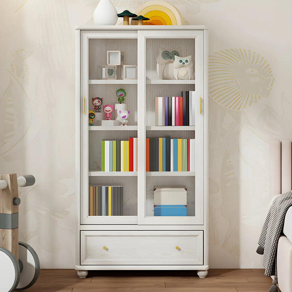 2-Drawer White Wooden Adjustable Shelves bookcases