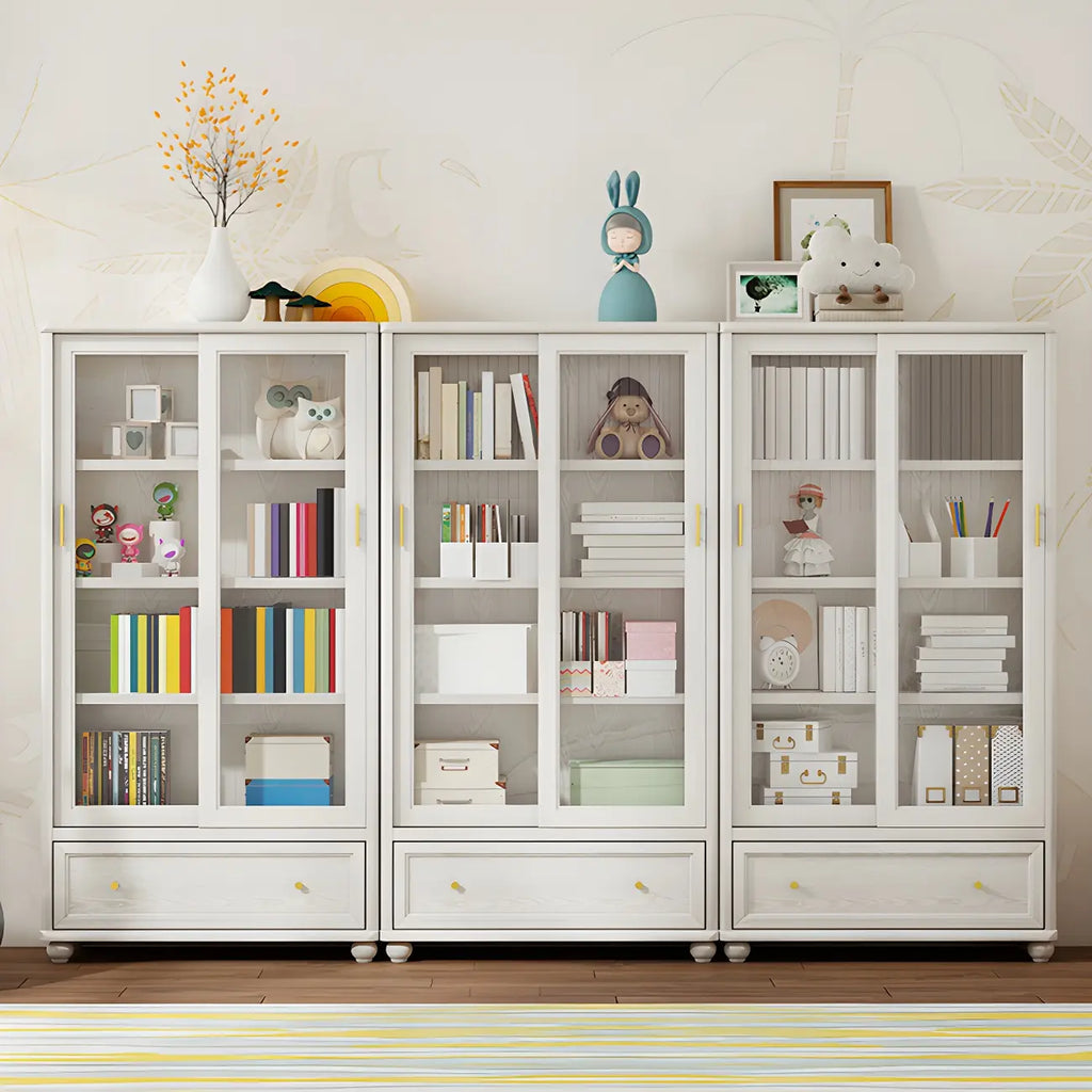 2-Drawer White Wooden Adjustable Shelves bookcases