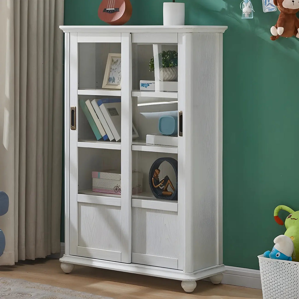 2-Drawer White Wooden Adjustable Shelves bookcases