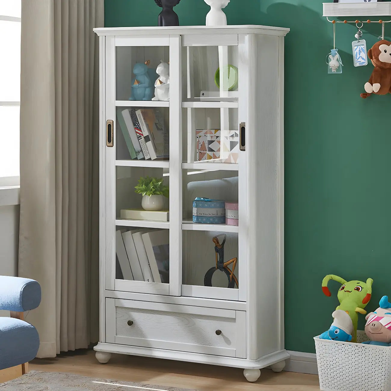 2-Drawer White Wooden Adjustable Shelves bookcases