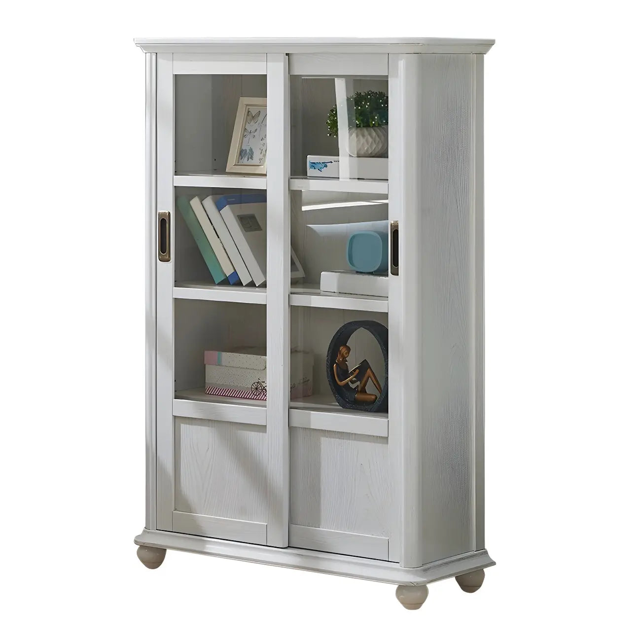 2-Drawer White Wooden Adjustable Shelves bookcases