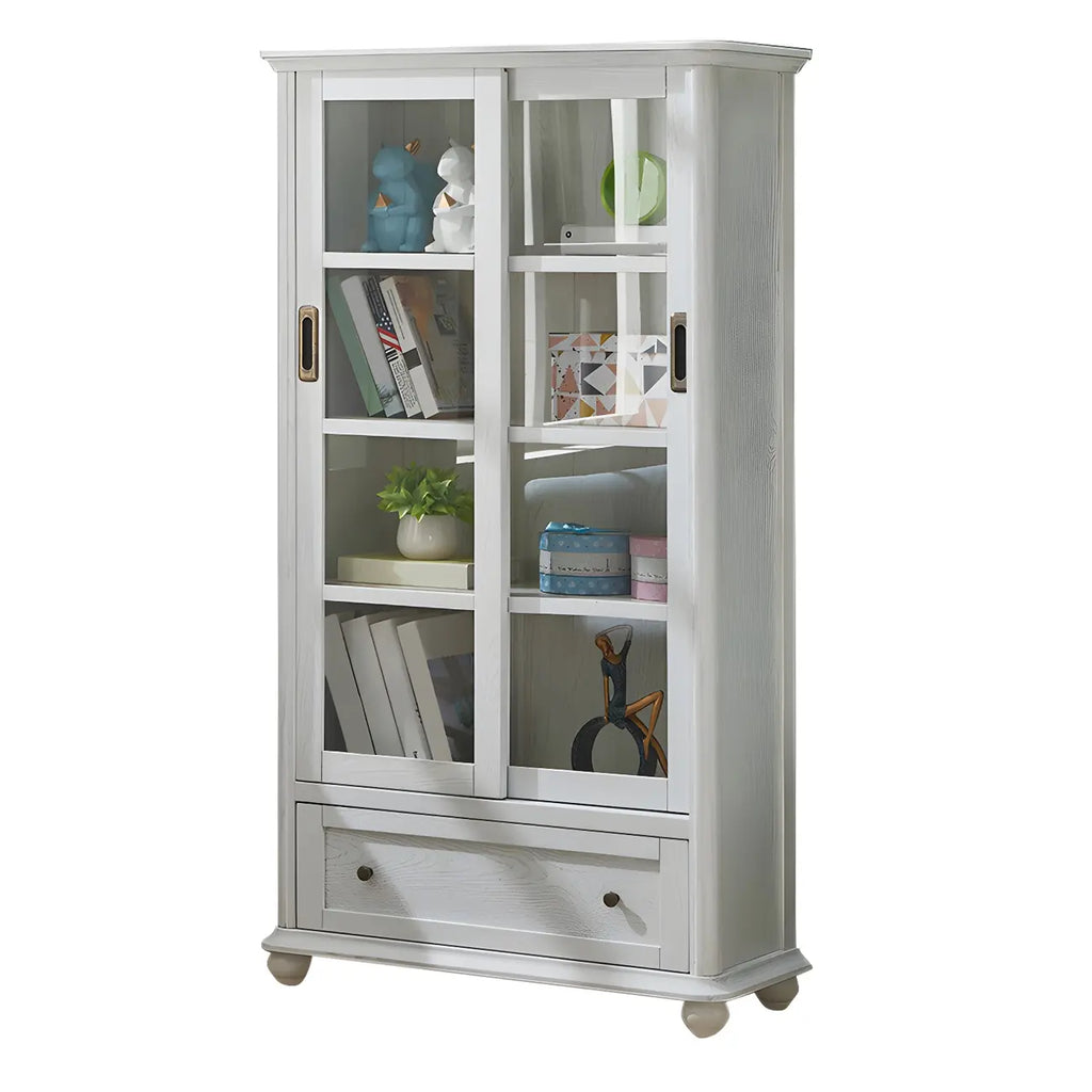 2-Drawer White Wooden Adjustable Shelves bookcases