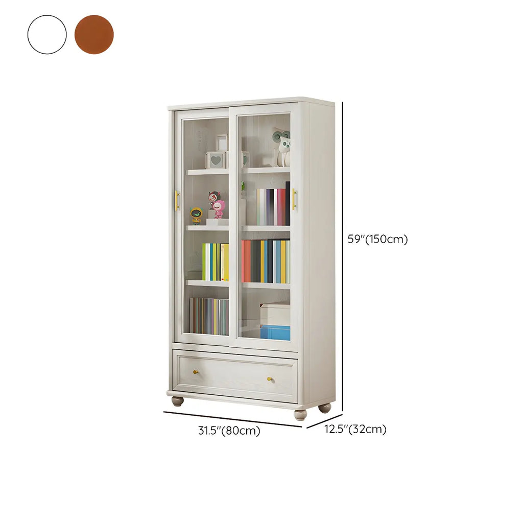 2-Drawer White Wooden Adjustable Shelves bookcases