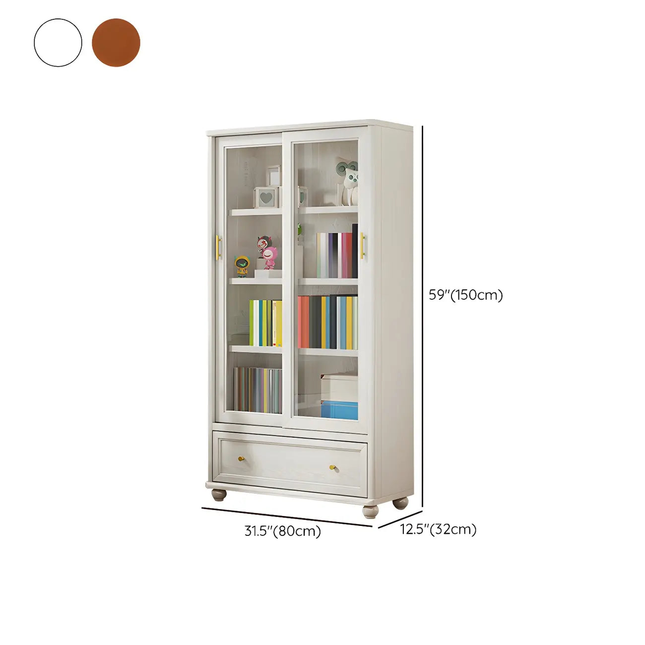 2-Drawer White Wooden Adjustable Shelves bookcases