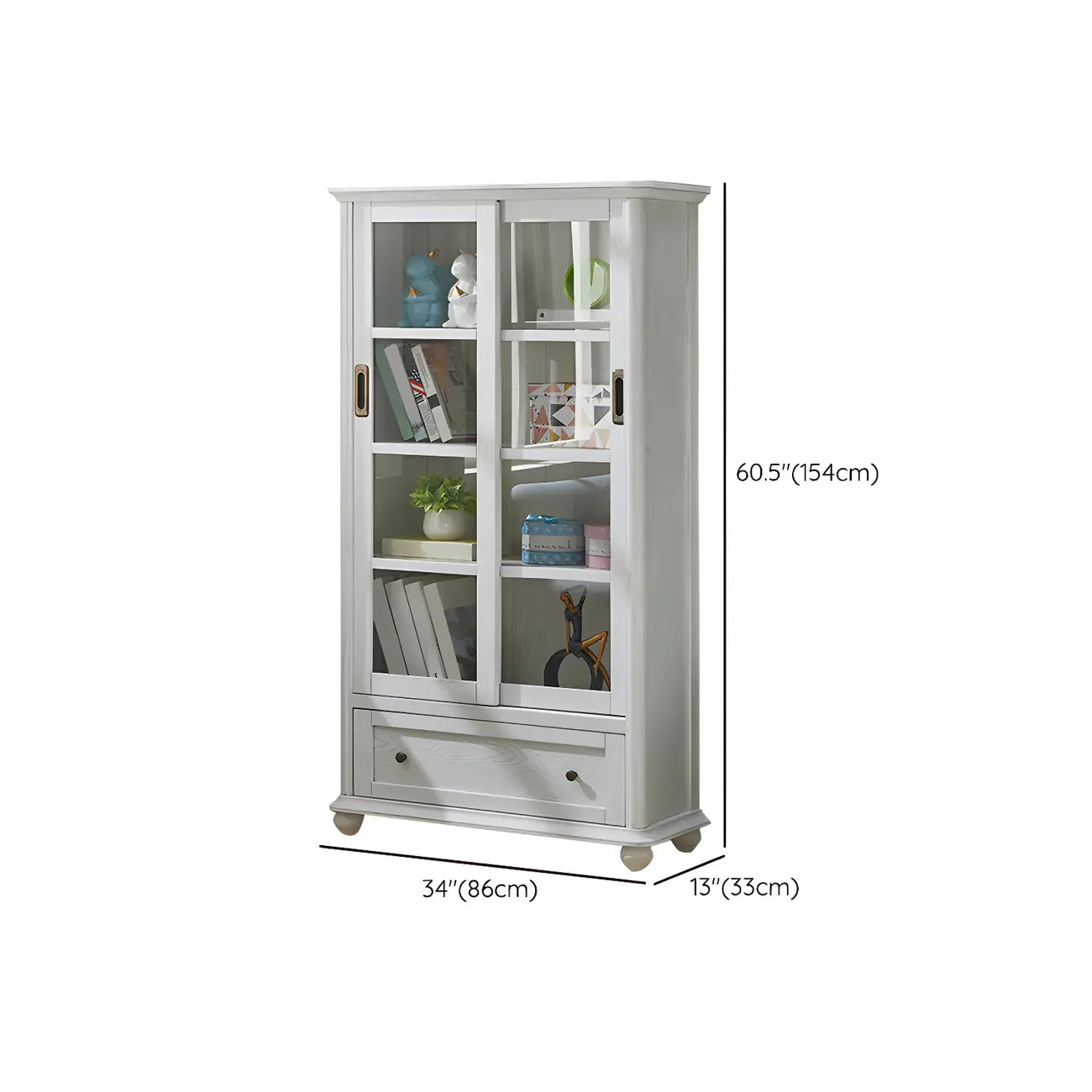 2-Drawer White Wooden Adjustable Shelves bookcases