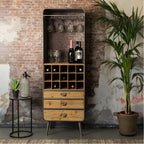Industrial Brown Wooden Display Cabinet with Wine Storage
