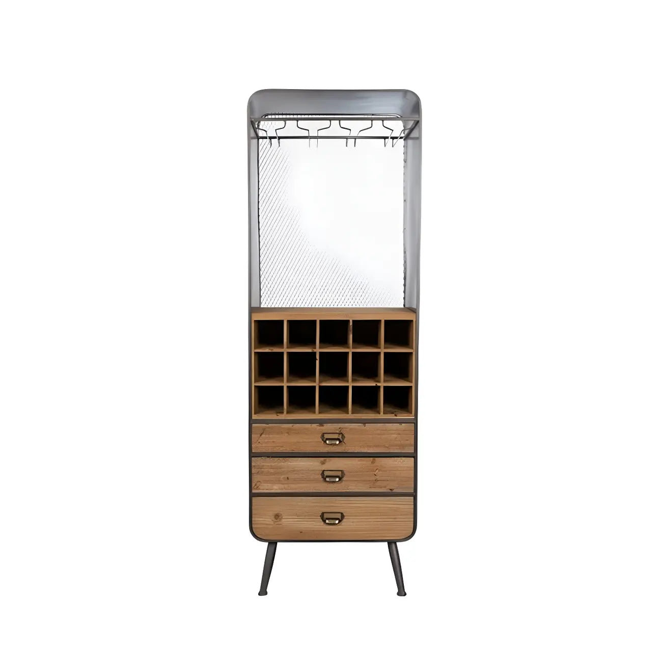 Industrial Brown Wooden Display Cabinet with Wine Storage