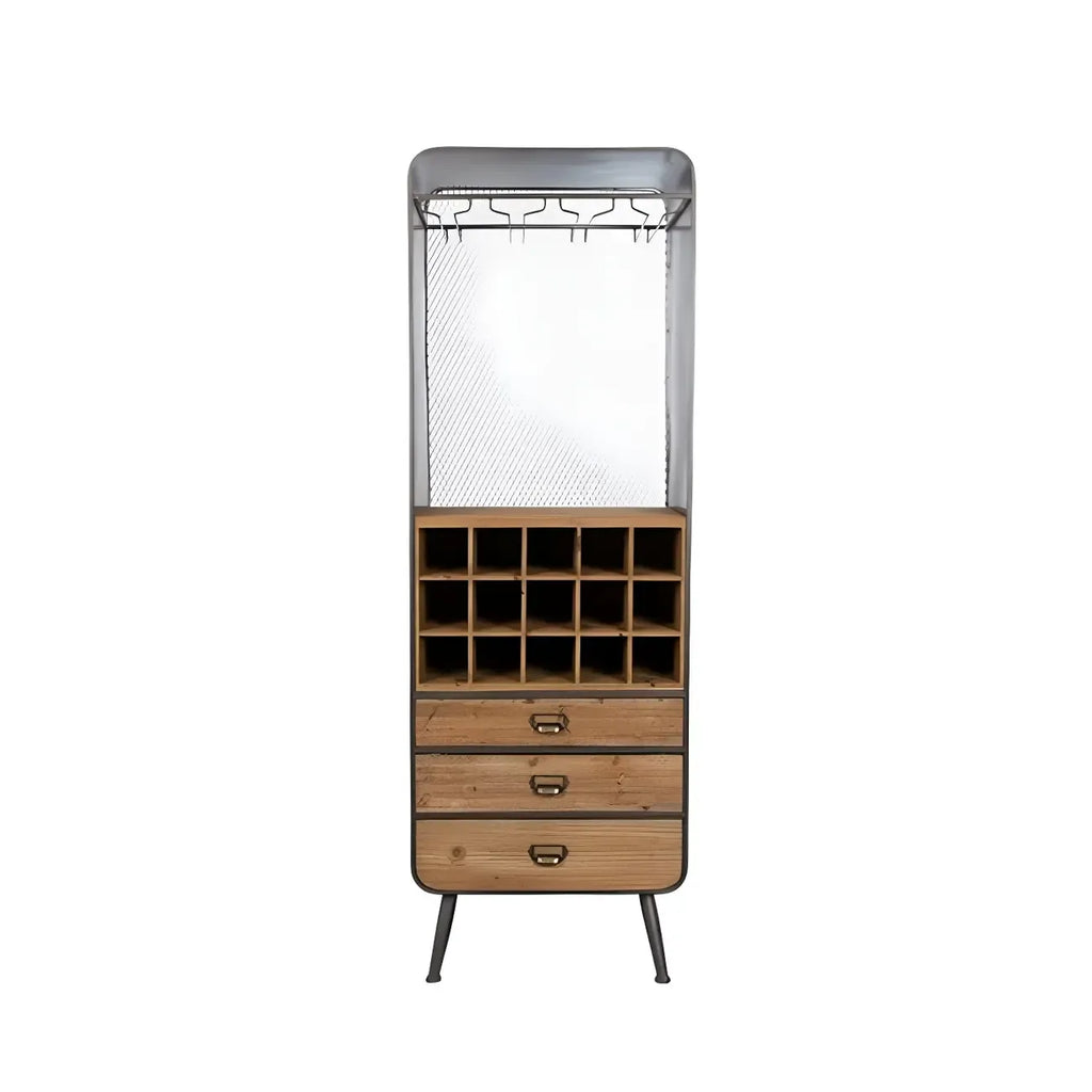 Industrial Brown Wooden Display Cabinet with Wine Storage