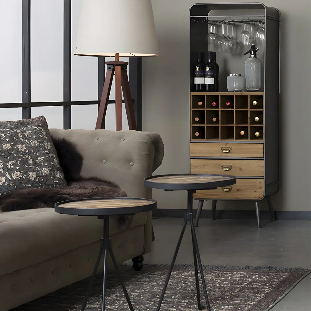 Industrial Brown Wooden Display Cabinet with Wine Storage