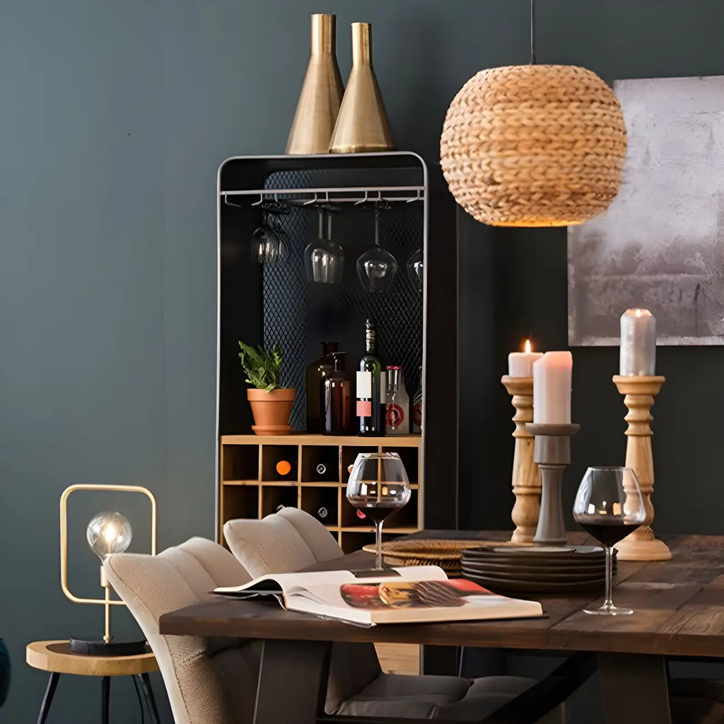 Industrial Brown Wooden Display Cabinet with Wine Storage