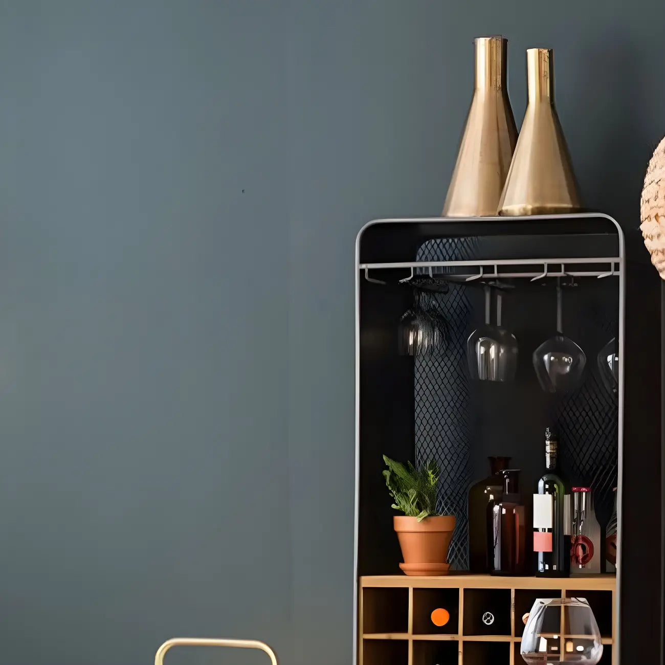 Industrial Brown Wooden Display Cabinet with Wine Storage
