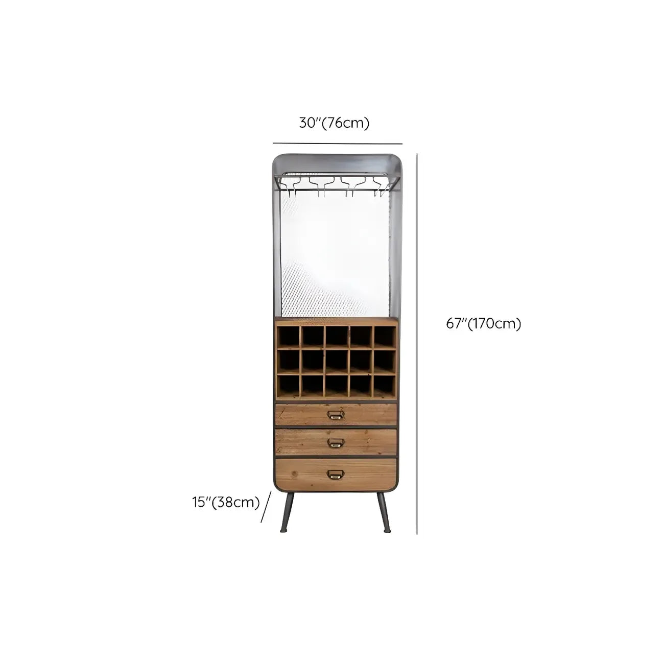 Industrial Brown Wooden Display Cabinet with Wine Storage