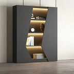 Multi-Layer Grey Wood LED Open Storage Display Cabinet