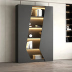Multi-Layer Grey Wood LED Open Storage Display Cabinet