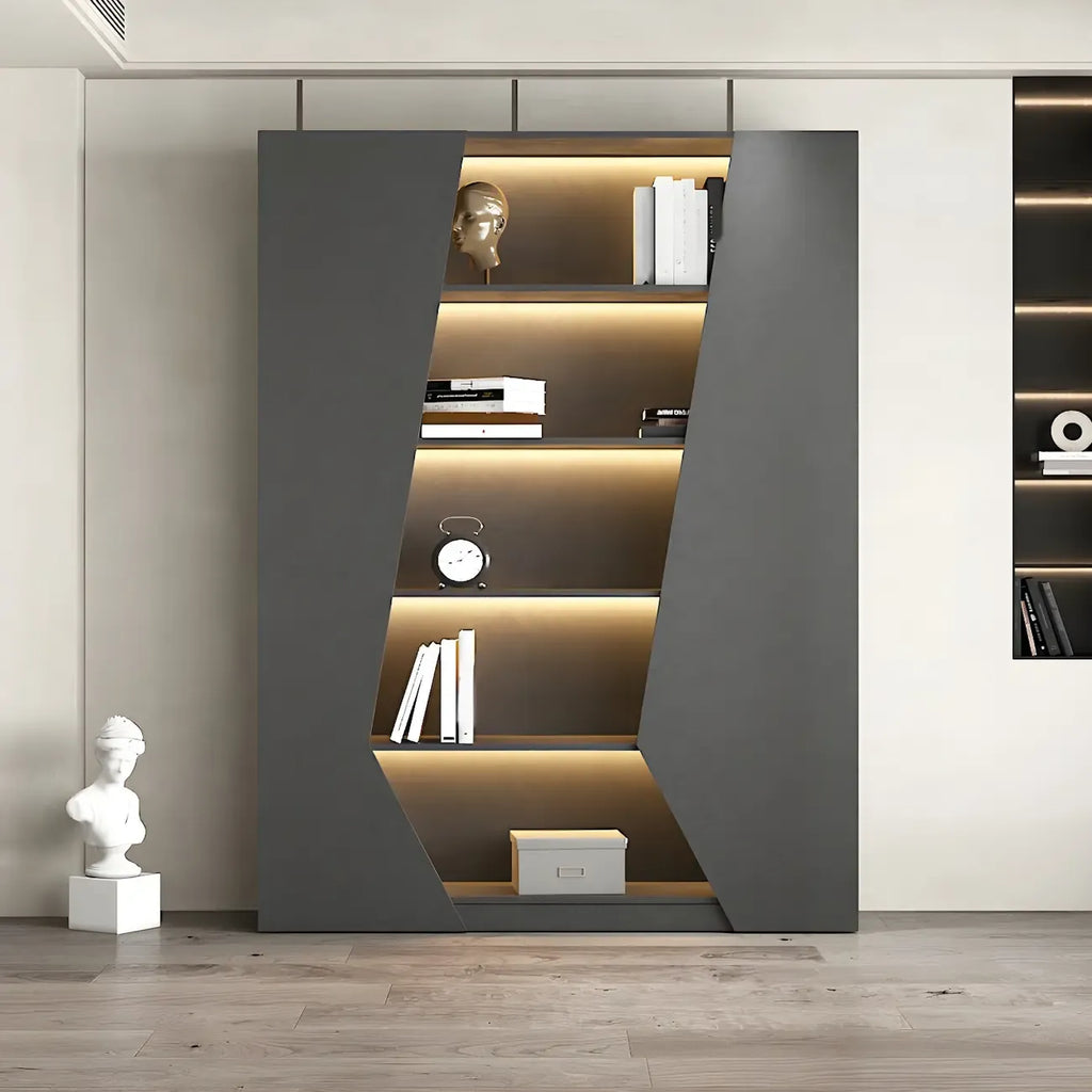 Multi-Layer Grey Wood LED Open Storage Display Cabinet