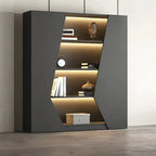 Multi-Layer Grey Wood LED Open Storage Display Cabinet