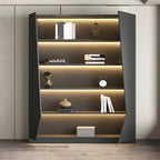 Multi-Layer Grey Wood LED Open Storage Display Cabinet
