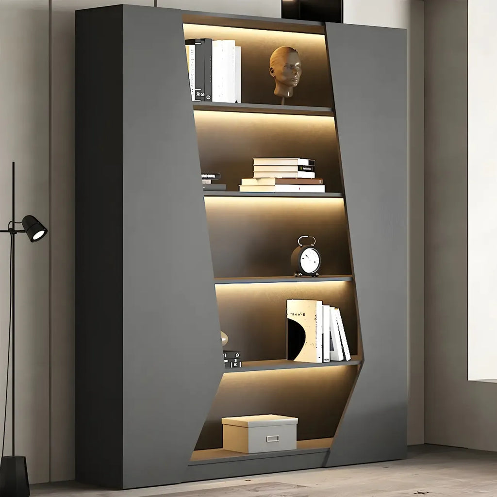 Multi-Layer Grey Wood LED Open Storage Display Cabinet