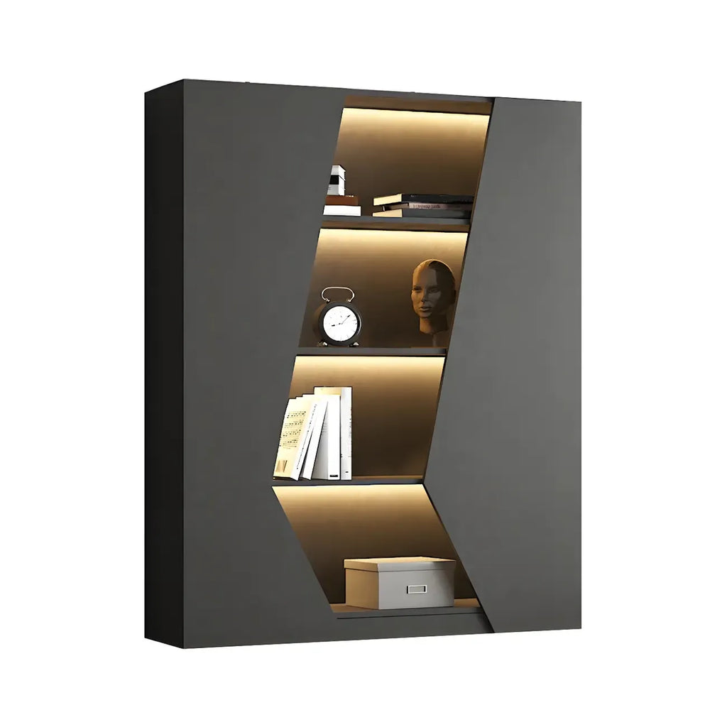 Multi-Layer Grey Wood LED Open Storage Display Cabinet