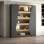 Multi-Layer Grey Wood LED Open Storage Display Cabinet