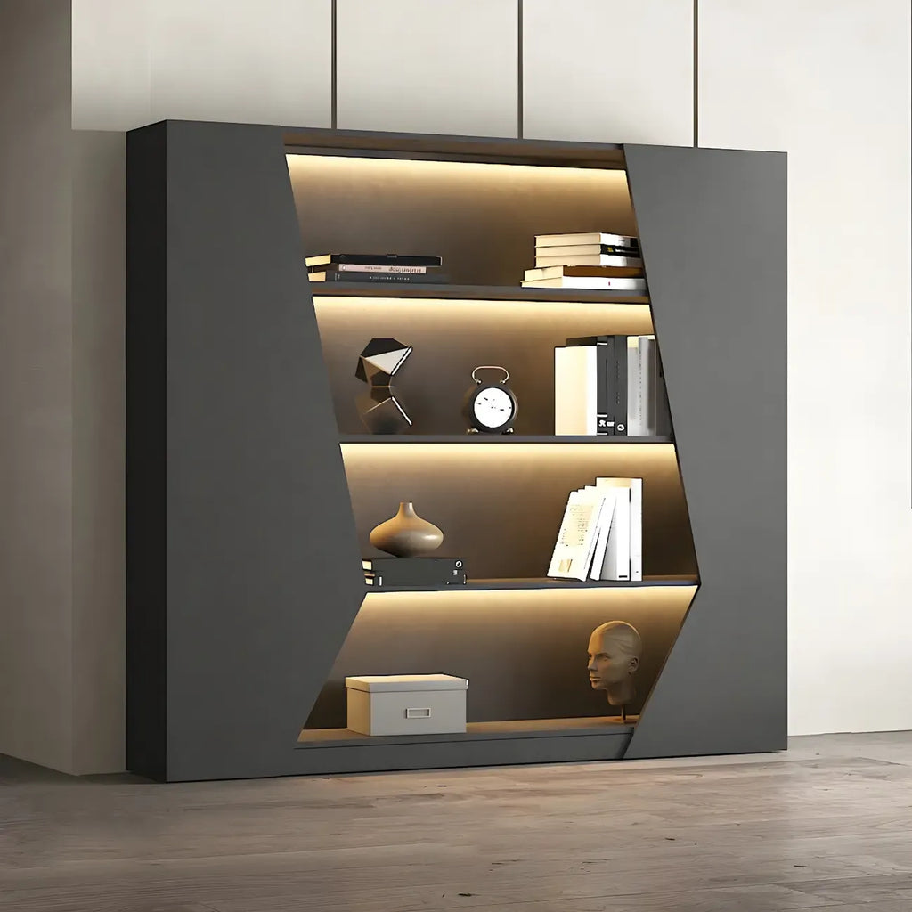 Multi-Layer Grey Wood LED Open Storage Display Cabinet