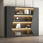 Multi-Layer Grey Wood LED Open Storage Display Cabinet