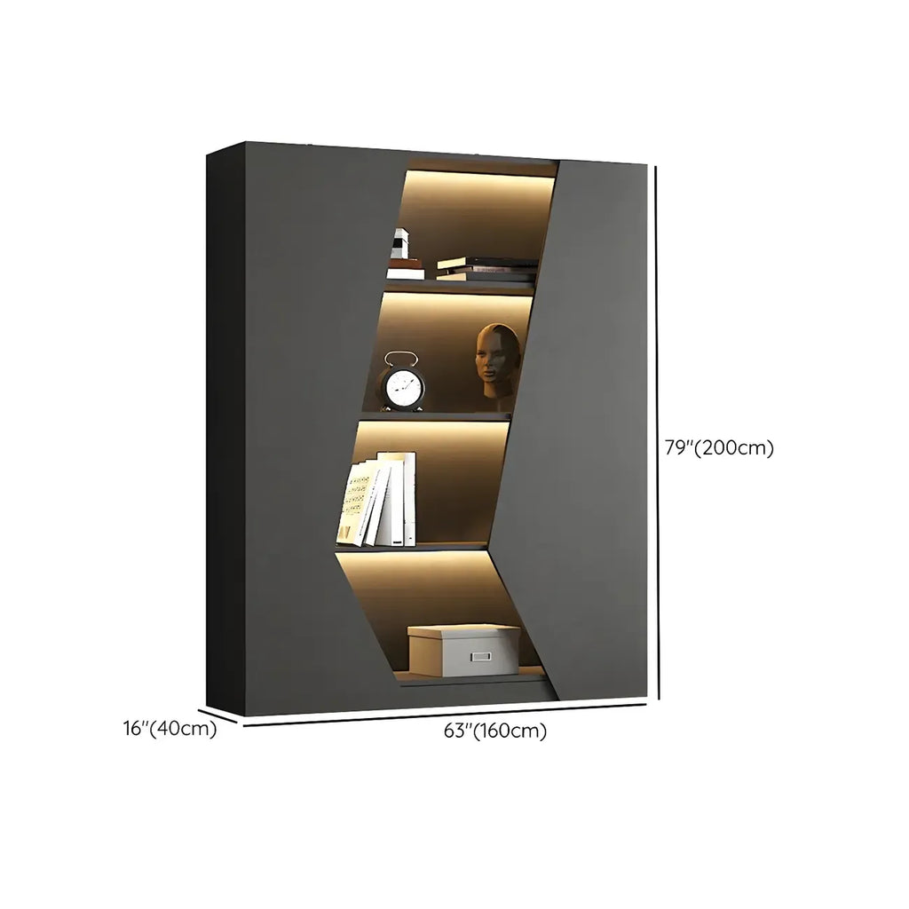Multi-Layer Grey Wood LED Open Storage Display Cabinet