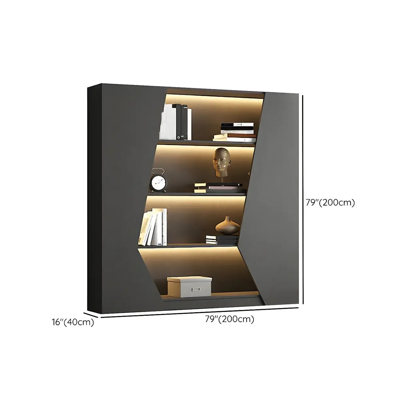 Multi-Layer Grey Wood LED Open Storage Display Cabinet