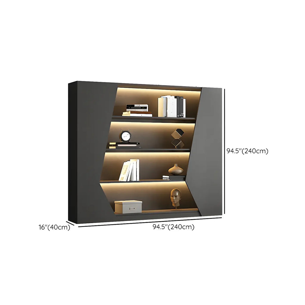 Multi-Layer Grey Wood LED Open Storage Display Cabinet