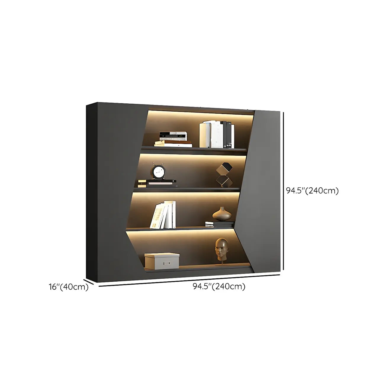 Multi-Layer Grey Wood LED Open Storage Display Cabinet