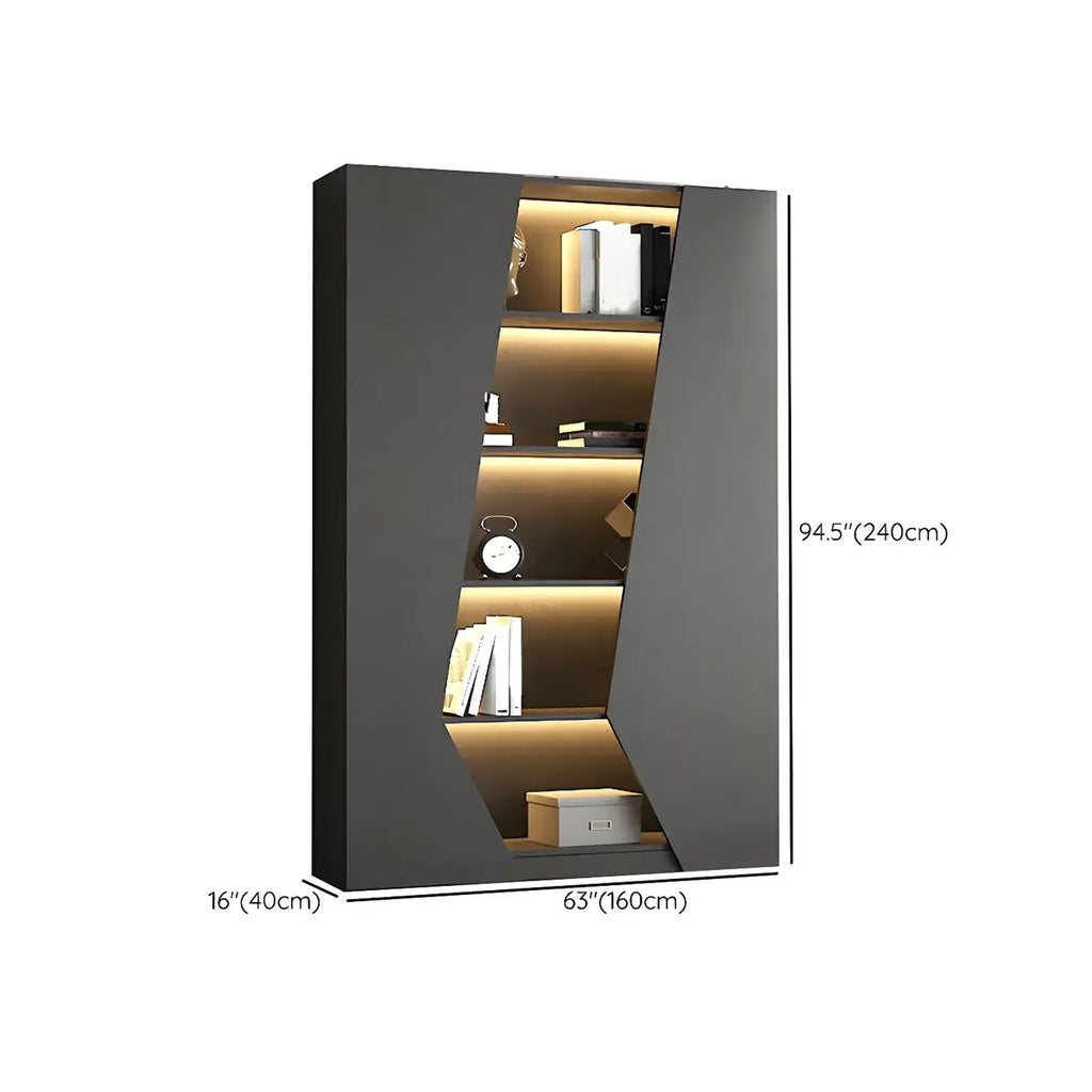 Multi-Layer Grey Wood LED Open Storage Display Cabinet