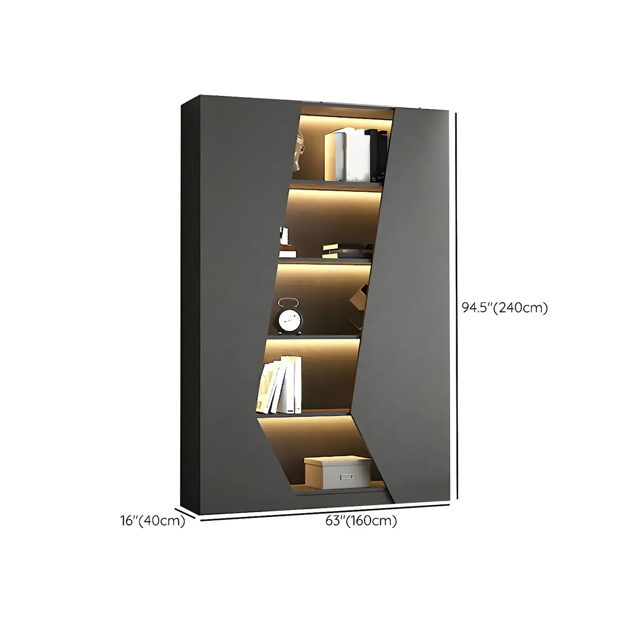 Multi-Layer Grey Wood LED Open Storage Display Cabinet