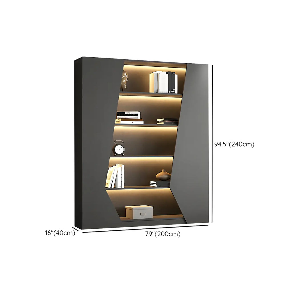 Multi-Layer Grey Wood LED Open Storage Display Cabinet