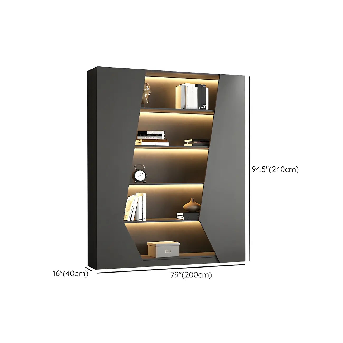 Multi-Layer Grey Wood LED Open Storage Display Cabinet