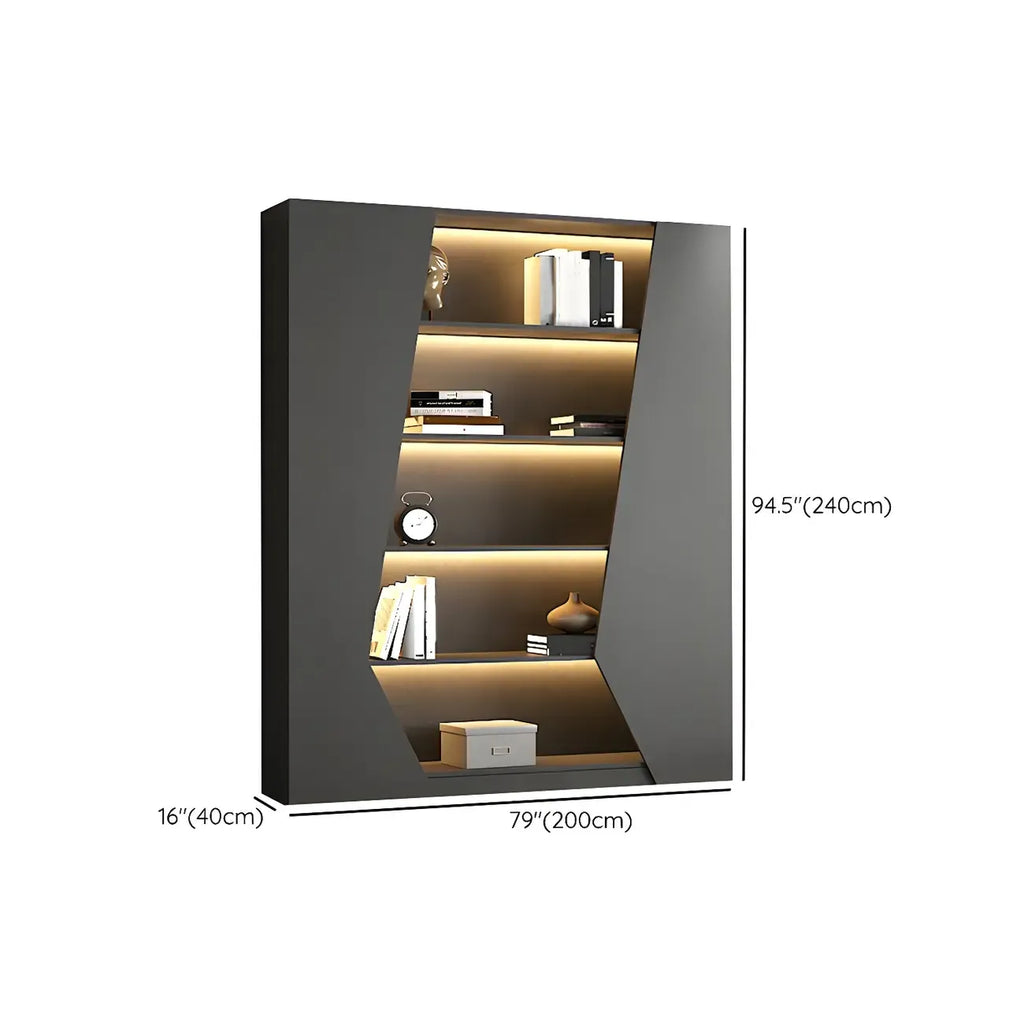 Multi-Layer Grey Wood LED Open Storage Display Cabinet