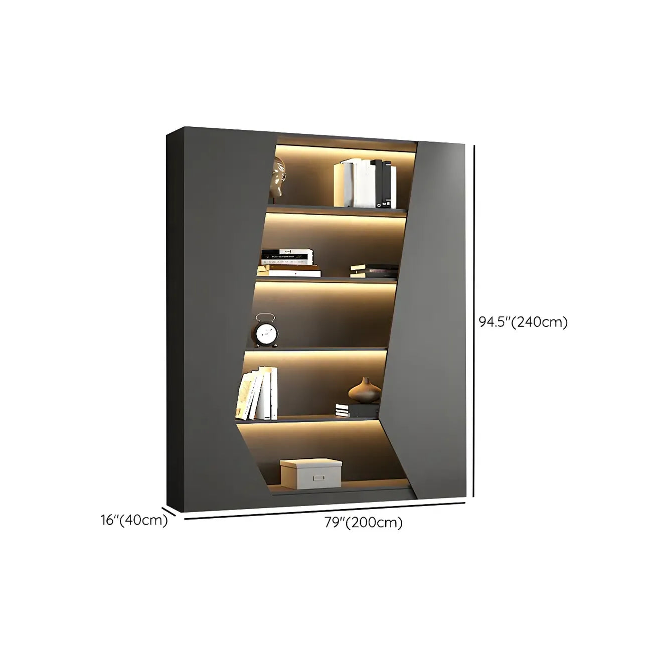 Multi-Layer Grey Wood LED Open Storage Display Cabinet