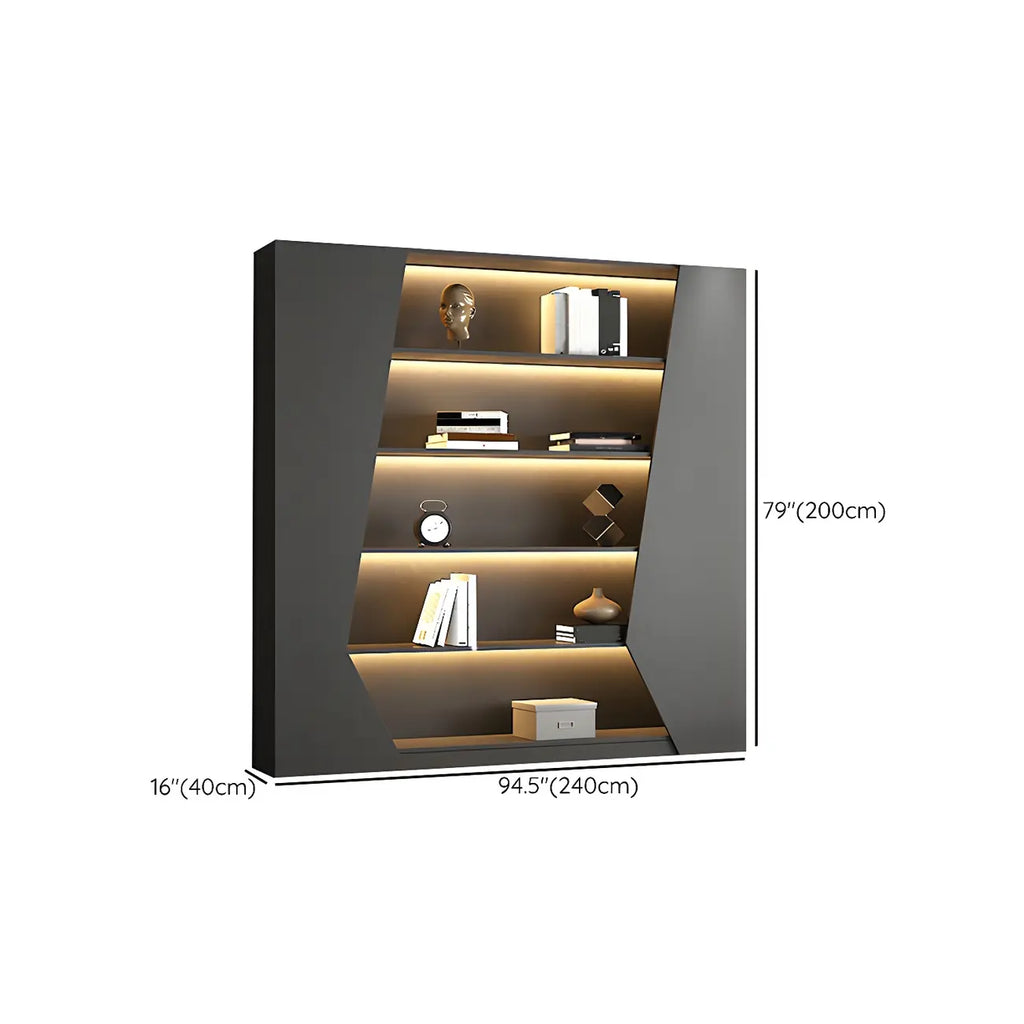 Multi-Layer Grey Wood LED Open Storage Display Cabinet
