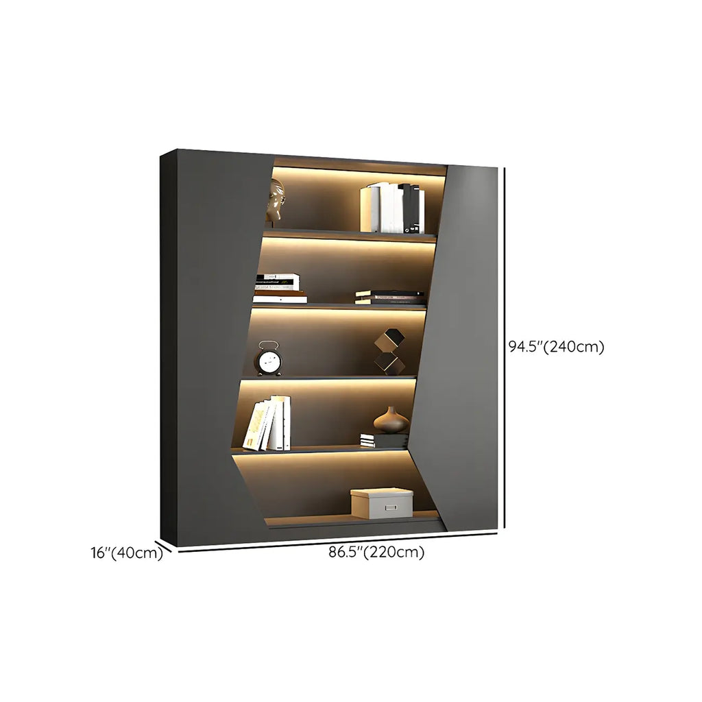 Multi-Layer Grey Wood LED Open Storage Display Cabinet