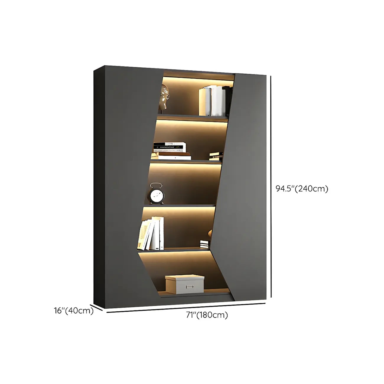Multi-Layer Grey Wood LED Open Storage Display Cabinet