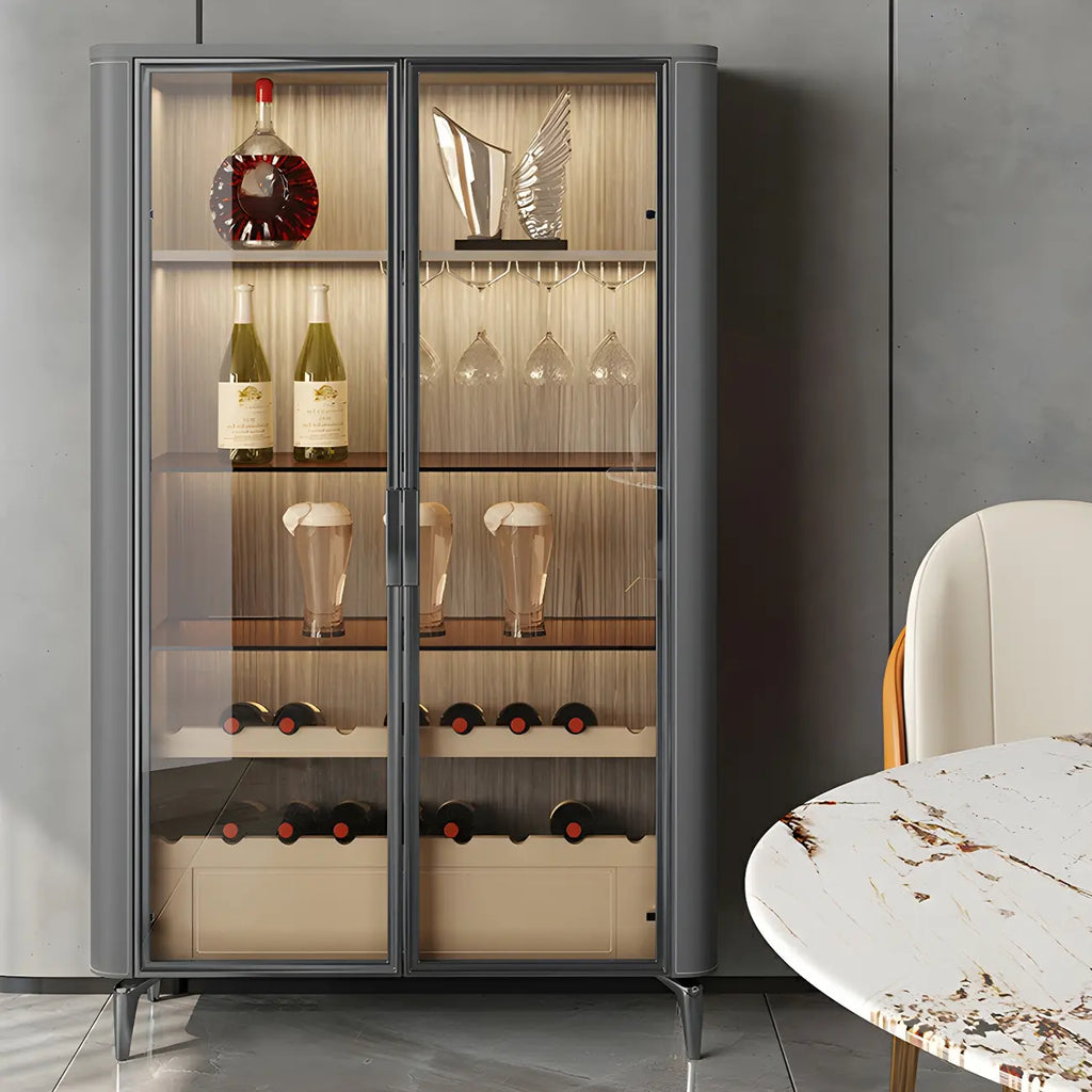 Glam Wooden Orange Glass Door Wine Display Cabinet