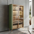 Glam Wooden Orange Glass Door Wine Display Cabinet