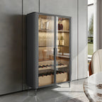 Glam Wooden Orange Glass Door Wine Display Cabinet