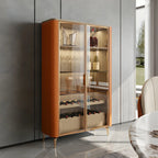 Glam Wooden Orange Glass Door Wine Display Cabinet